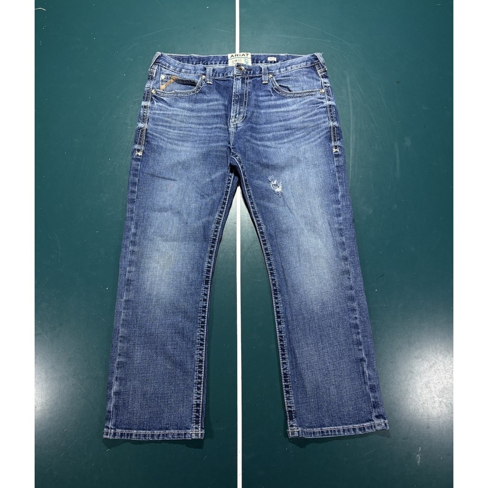 ARIAT M7 Slim Fit Straight Leg Jeans Men's 38x30 Medium Wash Denim Faded Cowboy